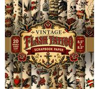 Vintage Flash Tattoo Scrapbook Paper: 20 Double-Sided Sheets, 20 Unique Designs, 8.5" x 8.5" American Traditional Craft Pad Featuring Old School Flash ... Aged Parchment for Junk Journals, Decoupage