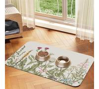 Vintage Floral Border Herbs and Wild Flowers Botanical Engraving Style Field Vegetation,Waterproof Pet Feeding Mat,PU Leather Placemats for Cat Dog Water Bowl,Food Mats,40x60cm