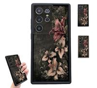 Vintage Floral Lily Phone Case, Anti-Scratch Shockproof Protective Case for Samsung 22/23/24/25 Series, Moody & Elegant & Retro Style, Art Lovers (for Samsung S24,Black)
