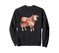 Vintage Floral Patchwork Vache Rustique Art de Ferme Sweatshirt