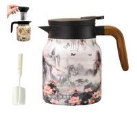 Vintage Floral Pattern Tea,Built-In Infuser,12 Styles with Infuser, Stainless Steel Thermal Carafe Lid, Double Wall Vacuum Travel Tumbler,Infinite Tea Pot (F, 100ML)