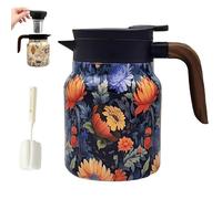 Vintage Floral Pattern Tea,Built-In Infuser,12 Styles with Infuser, Stainless Steel Thermal Carafe Lid, Double Wall Vacuum Travel Tumbler,Infinite Tea Pot (C, 100ML)
