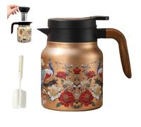 Vintage Floral Pattern Tea,Built-In Infuser,12 Styles with Infuser, Stainless Steel Thermal Carafe Lid, Double Wall Vacuum Travel Tumbler,Infinite Tea Pot (G, 100ML)
