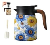 Vintage Floral Pattern Tea,Built-In Infuser,12 Styles with Infuser, Stainless Steel Thermal Carafe Lid, Double Wall Vacuum Travel Tumbler,Infinite Tea Pot (A, 100ML)