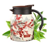 Vintage Floral Pattern Tea, Built-In Infuser, Stainless Steel Tea Pot, with Lid for Hot Drinks, for Loose Tea, Long Time Insulation (Red Plum, Plastic Handle, 800ml)