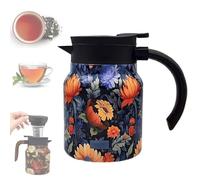 Vintage Floral Pattern Teapot 35 Oz 316 Stainless Steel Insulated Tea Pot with Infuser, One-Handed Pour, V-Shaped Spout, Multi-Layer Heat Retention, Leak-Proof Coffee & Tea Thermos for Home and Office