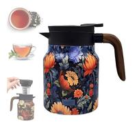 Vintage Floral Pattern Teapot 35 Oz 316 Stainless Steel Insulated Tea Pot with Infuser, One-Handed Pour, V-Shaped Spout, Multi-Layer Heat Retention, Leak-Proof Coffee & Tea Thermos for Home and Office