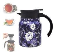 Vintage Floral Pattern Teapot 35 Oz 316 Stainless Steel Insulated Tea Pot with Infuser, One-Handed Pour, V-Shaped Spout, Multi-Layer Heat Retention, Leak-Proof Coffee & Tea Thermos for Home and Office