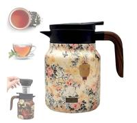 Vintage Floral Pattern Teapot 35 Oz 316 Stainless Steel Insulated Tea Pot with Infuser, One-Handed Pour, V-Shaped Spout, Multi-Layer Heat Retention, Leak-Proof Coffee & Tea Thermos for Home and Office