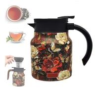 Vintage Floral Pattern Teapot 35 Oz 316 Stainless Steel Insulated Tea Pot with Infuser, One-Handed Pour, V-Shaped Spout, Multi-Layer Heat Retention, Leak-Proof Coffee & Tea Thermos for Home and Office