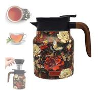 Vintage Floral Pattern Teapot 35 Oz 316 Stainless Steel Insulated Tea Pot with Infuser, One-Handed Pour, V-Shaped Spout, Multi-Layer Heat Retention, Leak-Proof Coffee & Tea Thermos for Home and Office