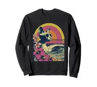 Vintage Floral Sphynx Chat Hibiscus Fleurs Summer Sunset 90s Sweatshirt