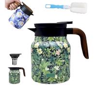 Vintage Floral Teapot With Built In Infuser, V-Shaped Spout Multi-Layer Heat Retention Stainless Steel Kettle, Spill-Free Thermal Carafe With Lid For Hot Drinks Loose Tea