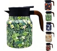 Vintage Floral Teapot with Infuser, Infinite Tea Pot with Lid Wooden Handle Insulated Tea Pot for Hot Drinks (Green)