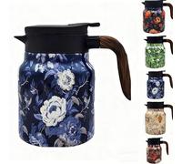 Vintage Floral Teapot with Infuser, Infinite Tea Pot with Lid Wooden Handle Insulated Tea Pot for Hot Drinks (Blue)