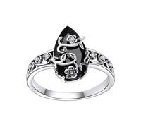 Vintage Flower Ring - Bohemian Jewelry | Black Gemstone, Adjustable