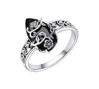 Vintage Flower Ring - Bohemian Jewelry | Black Gemstone, Adjustable