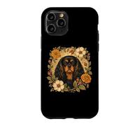 Vintage Flowers Black Tan Cavalier King Charles Spaniel Dog Coque pour iPhone 11 Pro