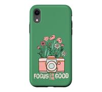 Vintage Focus on The Good Wildflower Camera Happy Thoughts Coque pour iPhone XR
