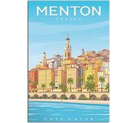 Vintage France Menton Commune Cathedral Rétro Mur Art Toile Affiche Art Imprimer Accueil Décoration Chambre Décoration Sans cadre 50x75cm