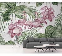 Vintage Fresh Tropical Plant Leaf Flamingo Papier Peint 3D Soie De Luxe Intissé Bureau Salle à Manger Canapé Chambre Salon TV Mural Décoratif-250cm×170cm