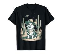 Vintage Funny Corgi Cowboy UFO Western Desert Dog T-Shirt