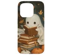 Vintage Ghost Reading Books Fall Leaves Theme Coque pour iPhone 15 Pro