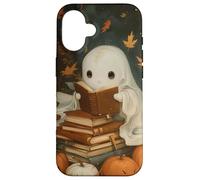 Vintage Ghost Reading Books Fall Leaves Theme Coque pour iPhone 16