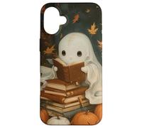 Vintage Ghost Reading Books Fall Leaves Theme Coque pour iPhone 16 Plus