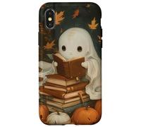 Vintage Ghost Reading Books Fall Leaves Theme Coque pour iPhone X/XS