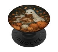 Vintage Ghost Reading Books Fall Leaves Theme PopSockets PopGrip Adhésif
