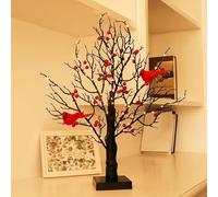 Vintage Glowing Tree with, 21in Red Bird Tree Fairy LED Light, Twinkle Trees Lamp with Lighted Branches & Berries, for Holiday Home Xmas Decor and Seasonal Display Decoration (1Pcs)