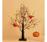 Vintage Glowing Tree with Cardinals, Glowing Tree with Cardinals with 2 Birds and Red Fruits, Suitable for Christmas Halloween Decorations