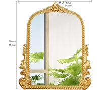 Vintage Gold Arched Dressing Table Mirror With Resin Frame - Small (25x30cm) Standing Mirror For Living Room, Bedroom, Table