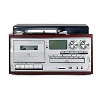Vintage Gramophone Retro Disque Vinyle Turntable Lecteur CD phonographe Cassette MP3 USB Recorder Bluetooth Portable(Jujube)