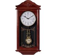 Vintage Grandfather Wood - Looking Plastic Antique Pendulum Wall Clock for Living Room Decor, Kitchen, Office, Or Dining Room, Silent Wall Mount Battery-Operated, Large Brown