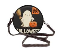 Vintage Halloween fantôme tenant balai citrouille femmes sacs à bandoulière rond sac à bandoulière en cuir sac à main