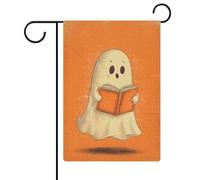Vintage Halloween mignon fantôme livre de lecture drapeau de jardin saisonnier vacances toile de jute double face maison cour drapeaux extérieurs 30,5 x 45,7 cm