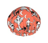 Vintage Halloween Pinups Citrouille Orange Bonnet De Douche Imperméable, Bonnet De Bain Élastique Protection De L'environnement Cheveux Bonnets De Bain, Double Couches Imperméables Bonnet De Douche