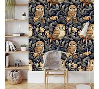 Vintage Hibou Papier Adhesif Meuble Mat Papier Peint Mural Film Oiseau sur une Branche Autocollant Wallpaper Rouleau Impermeable Stickers Collant Décoration pour Cuisine Tables Armoires Mur 0.52X5 M