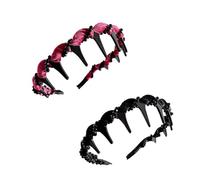 Vintage High Cranium Artificial Pearl Hairband, 2025 Elegant Pearl Headbands, Fashion Wide Beaded Bling Head Wedding Party Hair Hoop Band Headwear for Women Girls (black+burgundy velvet black crystal)