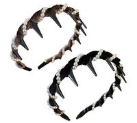 Vintage High Cranium Artificial Pearl Hairband, 2025 Elegant Pearl Headbands, Fashion Wide Beaded Bling Head Wedding Party Hair Hoop Band Headwear for Women Girls (Black+coffee velvet pearl)