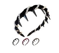 Vintage High Cranium Artificial Pearl Hairband, 2025 Elegant Pearl Headbands, Fashion Wide Beaded Bling Head Wedding Party Hair Hoop Band Headwear for Women Girls (Black velvet pearl)