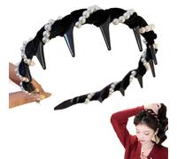 Vintage High Cranium Artificial Pearl Hairband,2025 New Artificial Pearl Headbands with Teeth Hoop, Elegant Pearls Headbands for Women. (Black, One Size)
