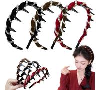 Vintage High Cranium Artificial Pearl Hairband, 2025 New Artificial Pearl Headbands with Teeth Hoop, Elegant Pearls Headbands for Women, Wide Beaded Bling Head Band for Wedding Party (3Pcs, One Size)