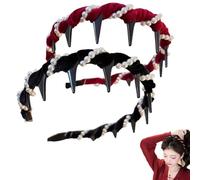 Vintage High Cranium Artificial Pearl Hairband,2025 New Artificial Pearl Headbands with Teeth Hoop, Elegant Pearls Headbands for Women. (Red+Black, One Size)