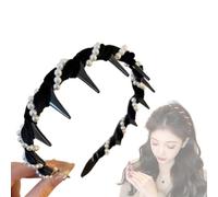 Vintage High Cranium Artificial Pearl Hairband,2025 New Elegant Non Slip Pearl Headbands,Headband with Teeth,Bridal Hair Hoop Party Wedding Hair Accessories (Black,One Size)