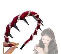 Vintage High Cranium Artificial Pearl Hairband,2025 New Elegant Non Slip Pearl Headbands,Headband with Teeth,Bridal Hair Hoop Party Wedding Hair Accessories (Red,One Size)