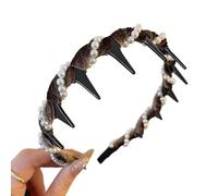 Vintage High Cranium Artificial Pearl Hairband,2025 NewSparkling Diamond Wave Hair Bands,Anti-slip Decorative Hair Bands Fashion Hairs Accessories for Women (Pearl-Brown)