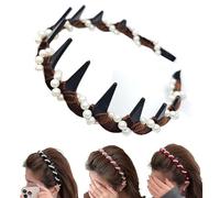 Vintage High Cranium Artificial Pearl Hairband, Beaded Headband, Non Slip High Cranium Headband with Teeth Hoop (1Pcs*C)